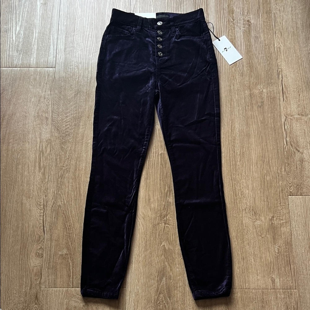7 for all mankind Women’s Navy Blue Velvet High Waist Super Skinny Jeans Size 25